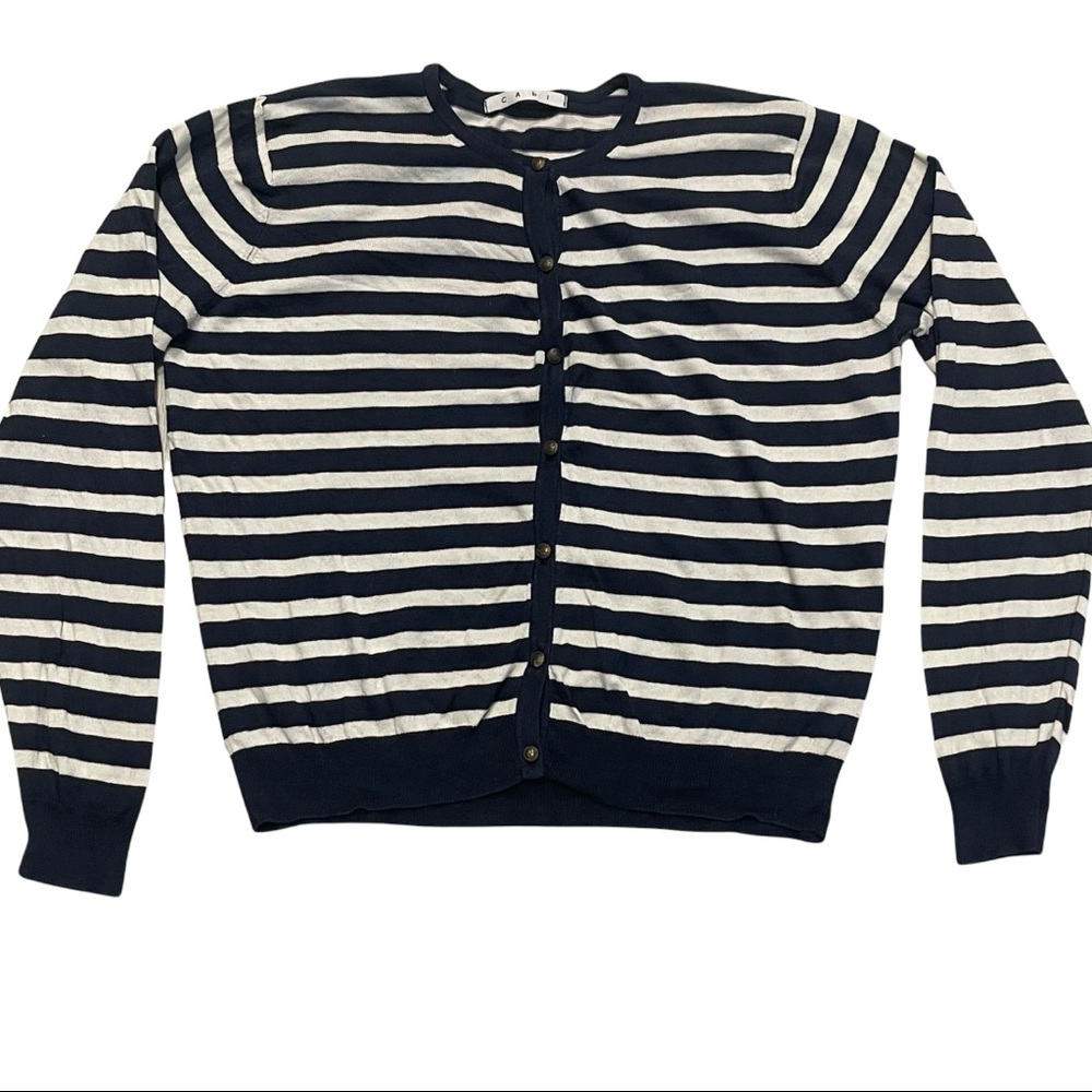 CABI Women’s Blue and White Striped Lightweight Button Up Sweater Size XL
